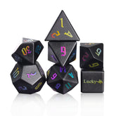 Natural Obsidian Dice Set with Color-Plated Numbers – Luxury Handcrafted RPG Dice for DnD, Pathfinder and TTRPGs